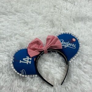 Blue Dodgers Mouse Ears Headband with Red Bow